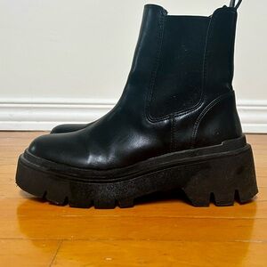 Call It Spring Black Chelsea Boots with Faux Fur Lining
